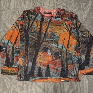 Missoni Multicolor Scenic Crewneck Sweater in Orange and Blue